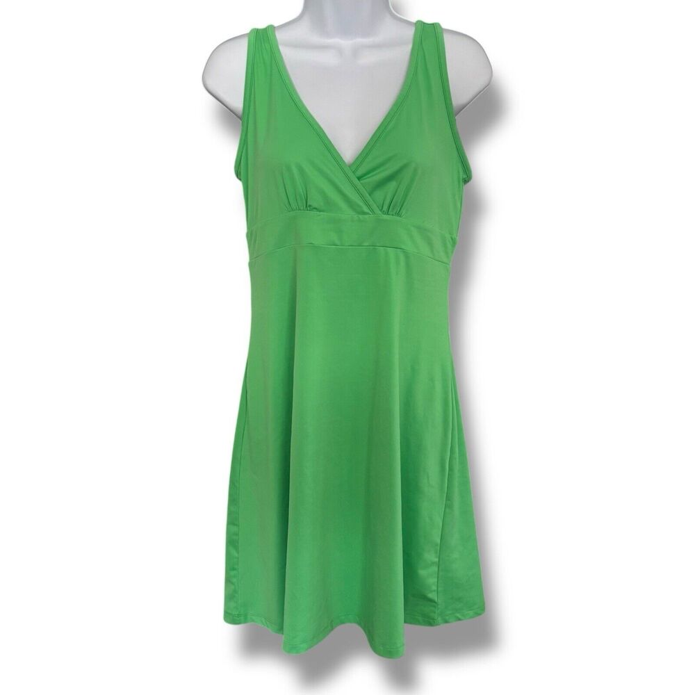 Patagonia Florita Fit & Flare Dress Size Medium Green V-Neck Sleeveless Tank EUC